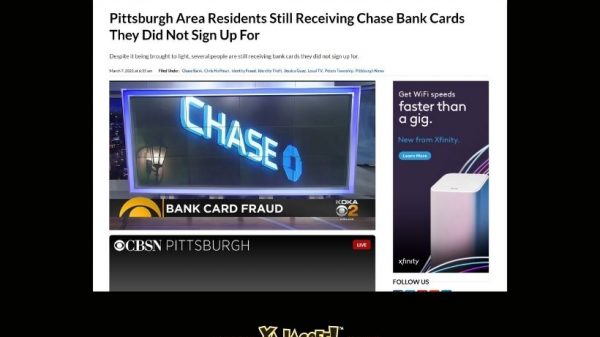 News screenshot of Pittsburgh residents recieving chase bank cards they didn't sign up for