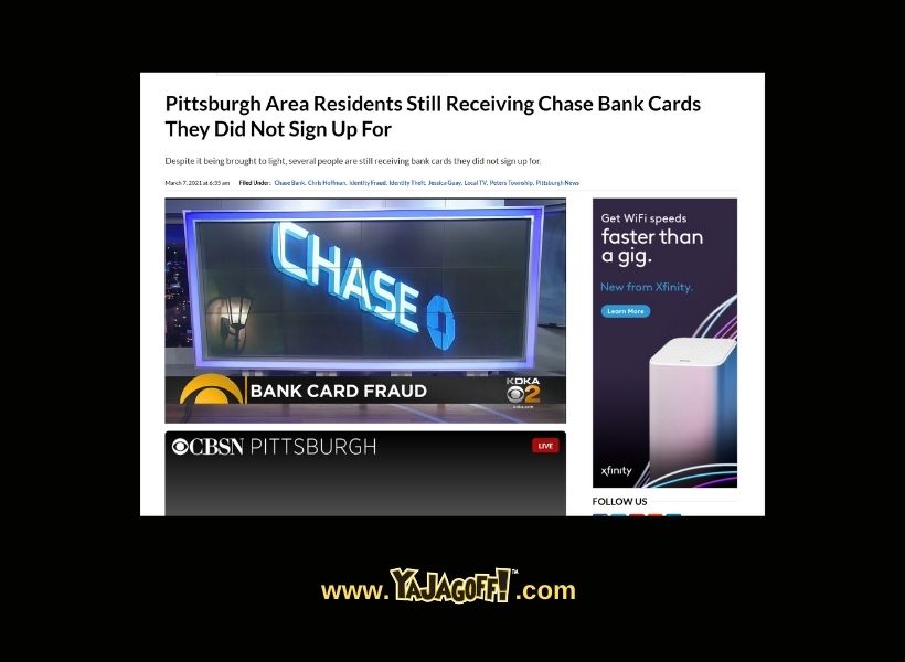 News screenshot of Pittsburgh residents recieving chase bank cards they didn't sign up for