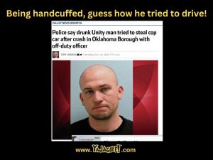 man attempts to steal police car with chin